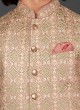 Thread Work Nehru Jacket Suit In Onion Pink Color